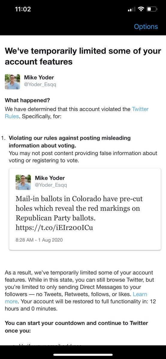 Dear ⁦ @jack⁩:Why did ⁦ @Twitter⁩’s Censorship Department suspend conservative attorney ⁦ @Yoder_Esqq⁩’s account?What part of his tweet below is false?
