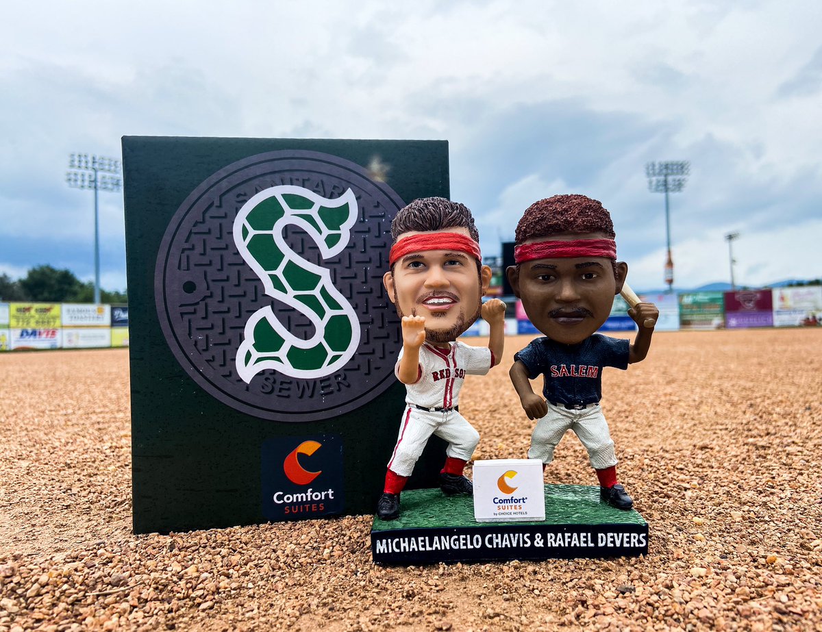 RidgeYaks's tweet image. Everyone who replies to this tweet will get one of our unreleased Michaelangelo Chavis + Rafael Devers dual bobblehead. 👀
