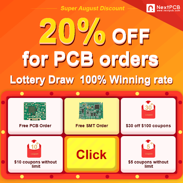 Super August is coming！！！！！

Aug 6th, 2020-Sep 6th, 2020(UTC+08:00), With just one click, you will get an amazing gift, 100% winning rate. Meanwhile, there is still a high probability that you could earn Free PCB&amp;SMT orders.

See more info：nextpcb.com/news/activity-…
