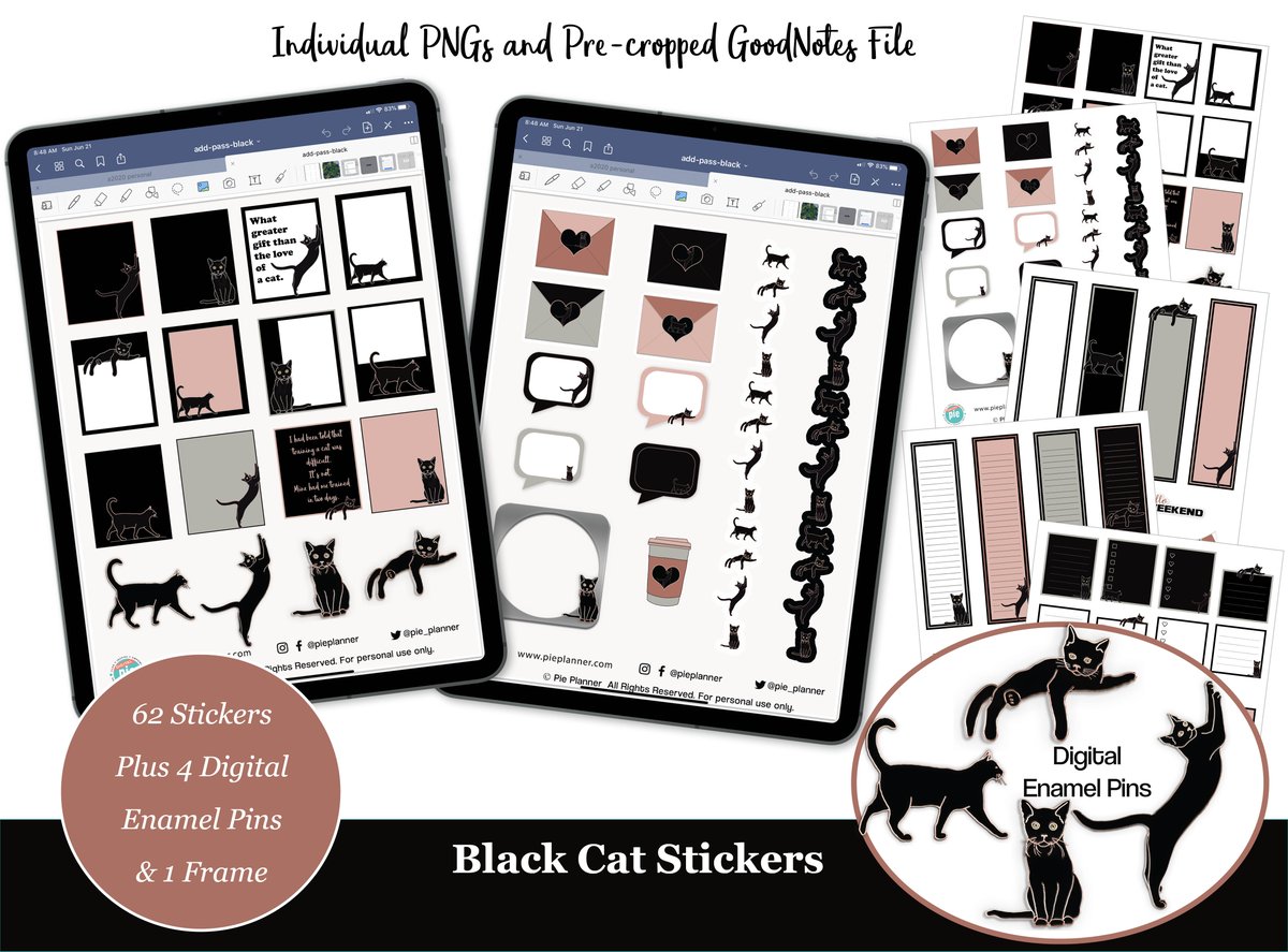 pie_planner's tweet photo. Excited to share the updated black cat sticker set!  We kept the favorites and added some fun new things.  
#etsyshop #pieplanner #digitalstickers #digitalenamelpin #blackcats

https://t.co/D2XvvnUSgJ https://t.co/v5GRxrTXNF