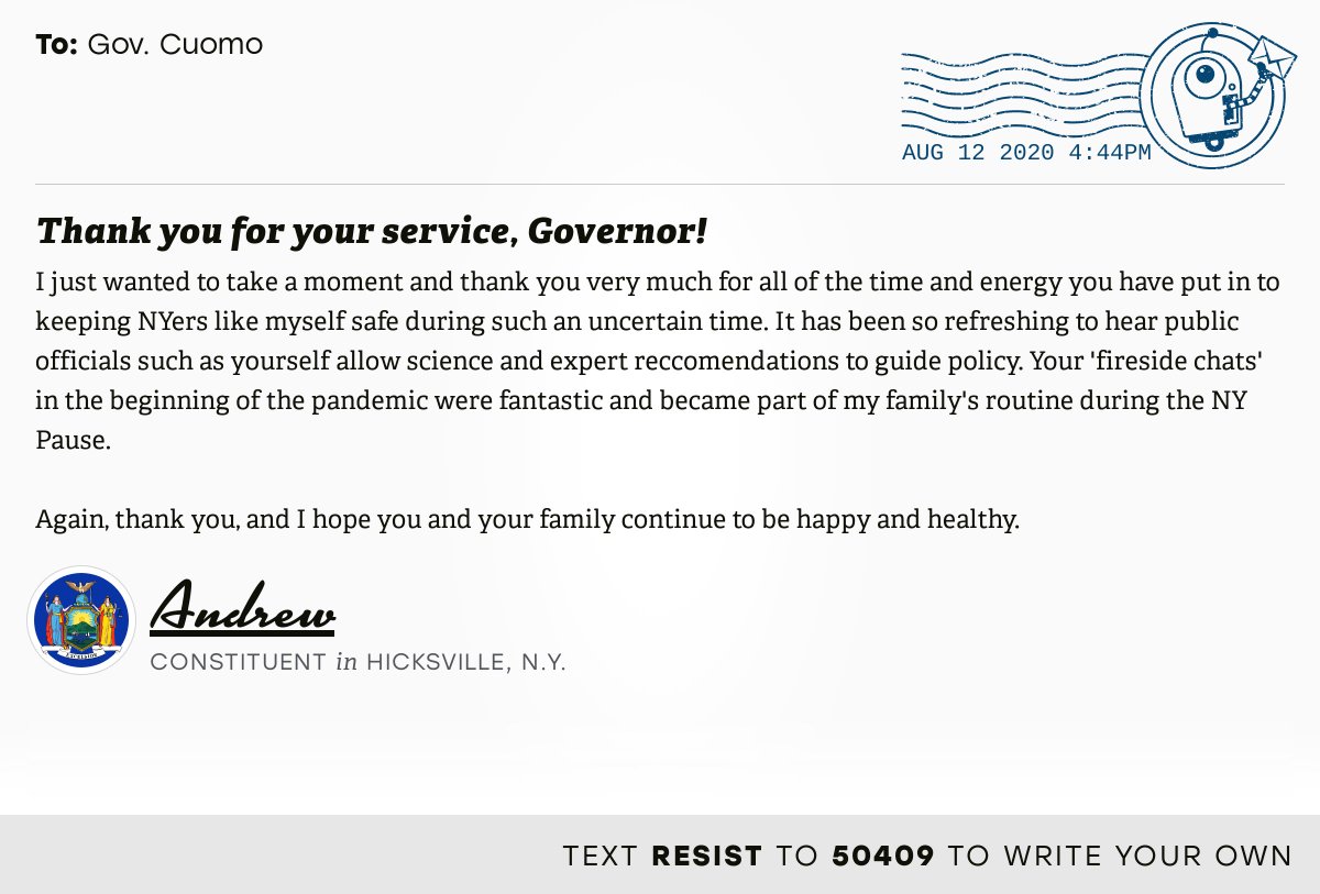 Open Letters I Delivered Thank You For Your Service Governor From Andrew A Constituent In Hicksville N Y To Nygovcuomo Nypolitics Nypol Write Your Own T Co Z5540kfskd T Co Fdn3upkrju