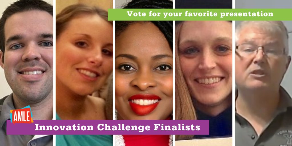 AMLE's tweet photo. Meet the finalists of #AMLE20 Innovation Challenge @Sethandshadowb1, @MrsM_SLMS, @msurvinski,  Tyler Daughtry, &amp; Michael Prothero. Vote for your favorite before 8/21 (you can only vote once!)https://t.co/FxSTZiyiMb
#MSchat https://t.co/WH9m5IdzS3