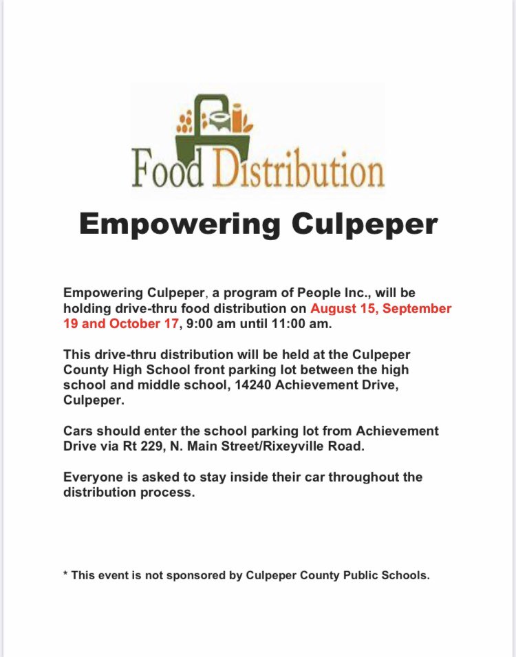 ridgewayforva30's tweet photo. More information about Empowering Culpeper’s Food Distribution program. https://t.co/OO7AkZb9EG