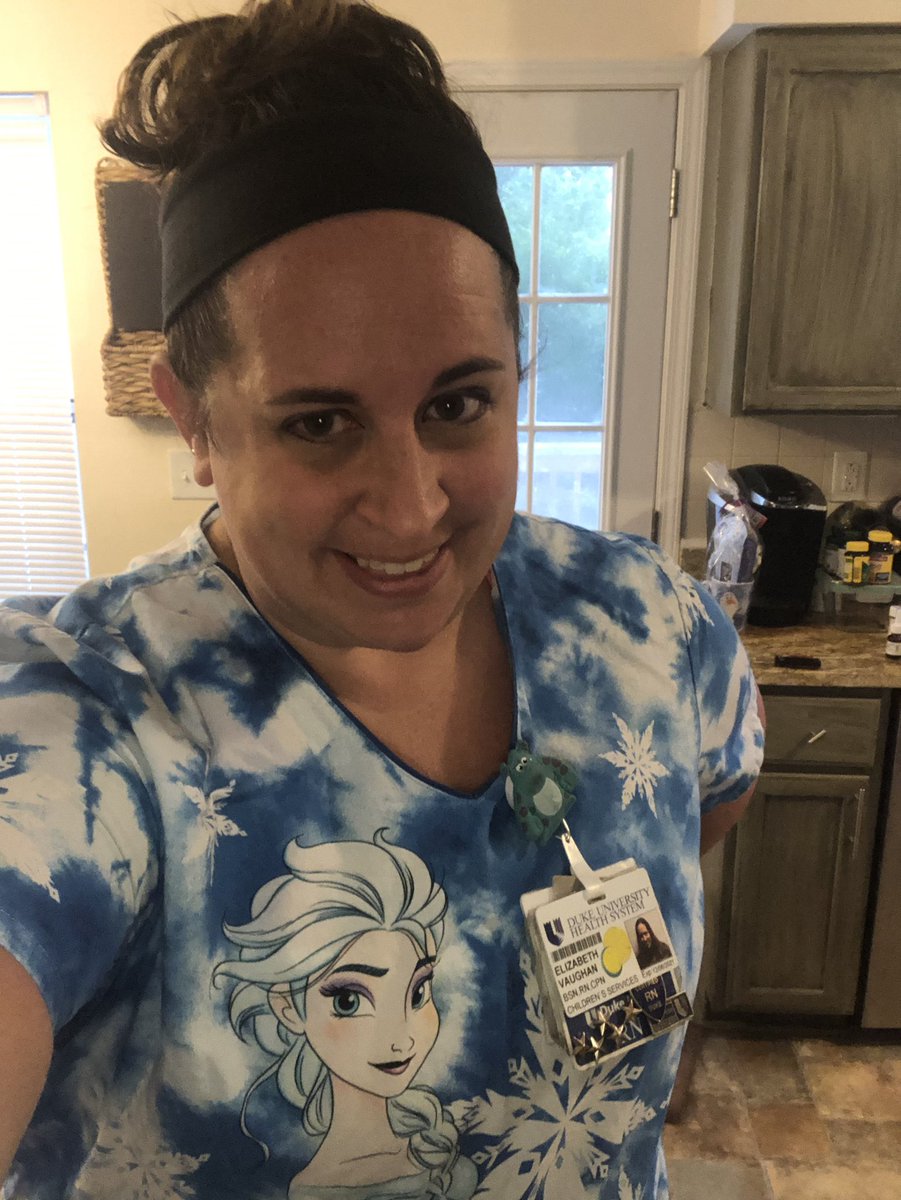 lizvaughan8581's tweet photo. Put on the scrubs on last time today, Frozen of course. There were lots of tears and laughs. 6 years with these people. Listened to Let It Go leaving as I always do @CaissieLevy @PattiMurin with a whole new meaning. “It’s time to see what I can do.” Hello new NP life. #4evaDuke https://t.co/gKcs7U54TI
