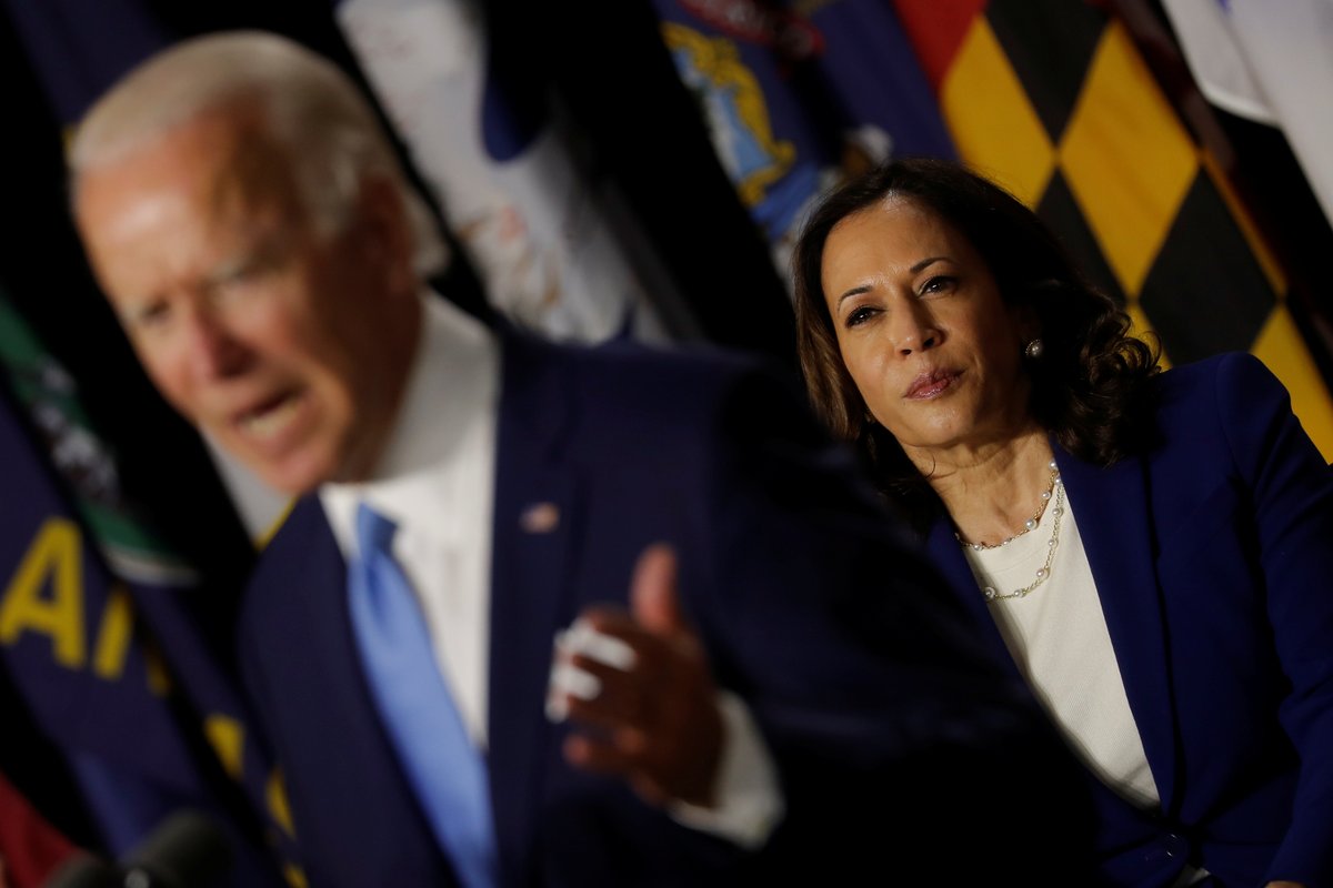 reuterspictures's tweet image. Joe Biden and his running mate, Kamala Harris, make their first appearance as a ticket in Wilmington, Delaware. Read more: reut.rs/3kAx3cF 📷 @ReutersBarria