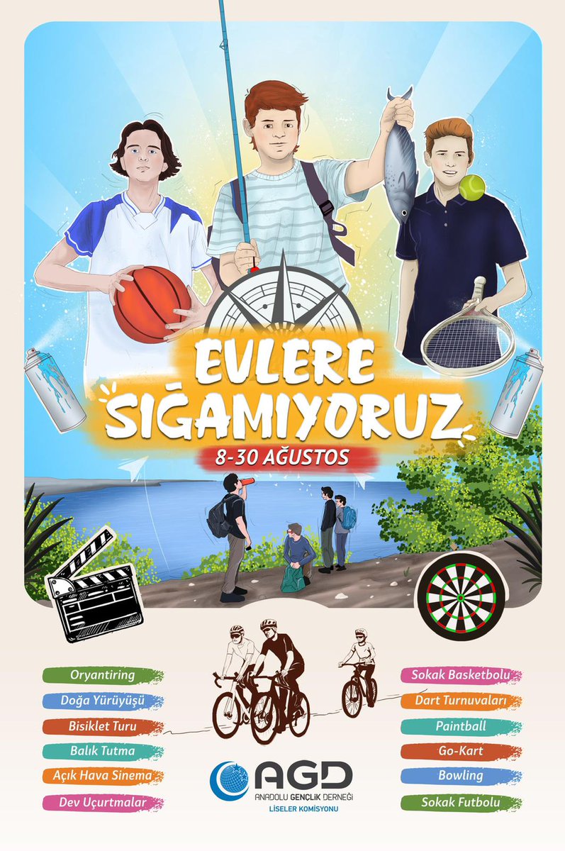 🏃🏻‍♂️🚴🏻‍♂️🎣📽 🪁⛹🏻‍♂️ 🎯 🎳 

🔅Evlere Sığamıyoruz !

🌲 Lise Kampları'nda Buluşuyoruz!
📆 8-30 Ağustos 2020
📍 Detaylı Bilgi, İrtibat: agd.org.tr/sube-baskanlar…