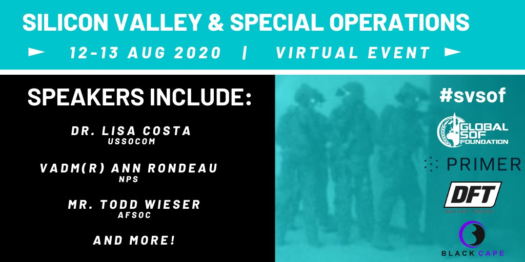 GlobalSOF's tweet photo. We are moments away from the start of our inaugural "Silicon Valley + SOF" #virtual event! If you were invited & registered, you should have received the Join link in your inbox... Click now to see these speakers & more! #svsof #innovate @blackcapeio @primer_ai @NPS_monterey https://t.co/YyD2Me7j1C