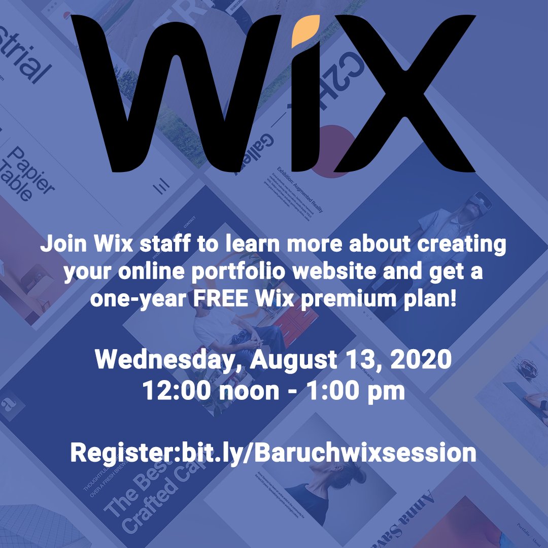 HunterCDS's tweet photo. Join Wix staff to learn more about creating your online portfolio website.

And... a one-year FREE Wix premium plan to all attendees!
This event is open to all CUNY students and alumni

Please register at:
https://t.co/XJDQLp44SB https://t.co/0dTJQl0r3k