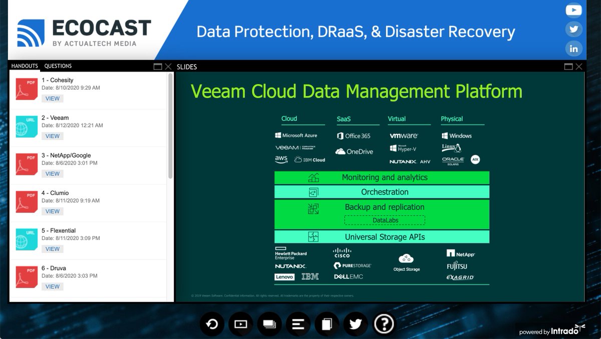 davidmdavis's tweet photo. Now presenting on the DP/DR EcoCast is Van Flowers (@vAVF925) of @Veeam, talking about how Veeam is software-defined, hardware agnostic, cloud ready and "it just works!" #ATMEcoCast https://t.co/CZBJ2NdtYE