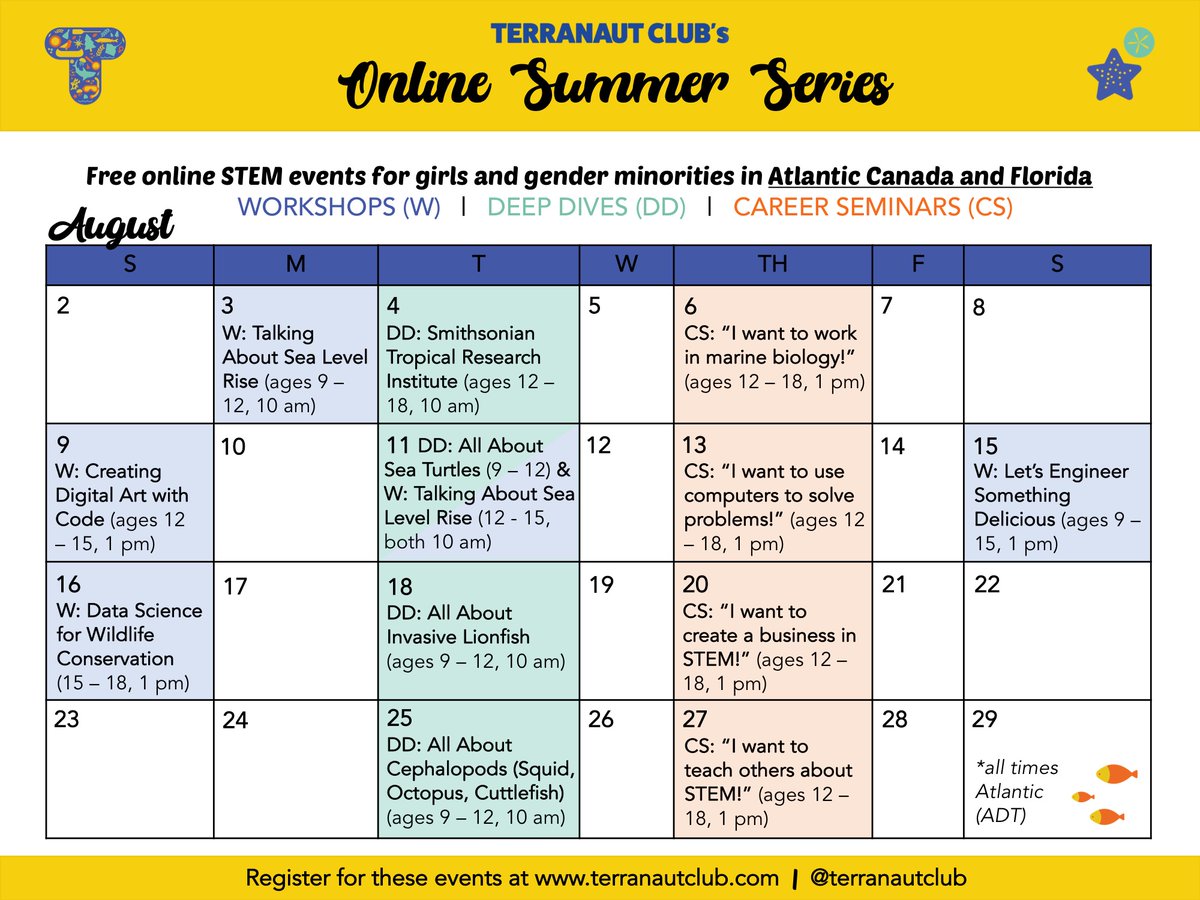terranautclub's tweet photo. Hi everyone! Check out these awesome FREE online STEM events happening in the next few days! These events are open to girls and gender minorities ages 9 - 18 who live in Atlantic 🇨🇦 and Florida 🌴!
Register here:
https://t.co/HKPZR19jbf
#computerscience #scienceofbaking #data https://t.co/H2ZKC6SumH