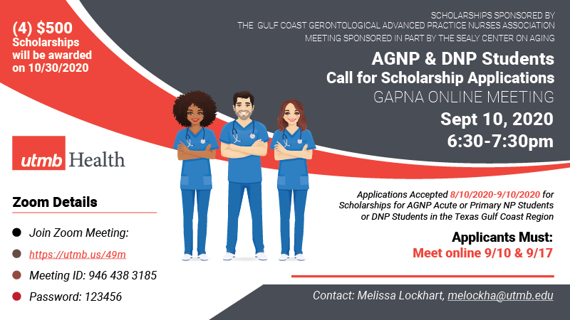 UTMB_SCOA's tweet photo. Call for scholarship applications for AGNP & DNP students in the Texas Gulf Coast Region. Applications are due 9/10/20. Learn more: https://t.co/cgpfcGAhKw
@utmbson
#GAPNA #Nursing #AGNP #DNP #Scholarship https://t.co/GQesCu8Jlx