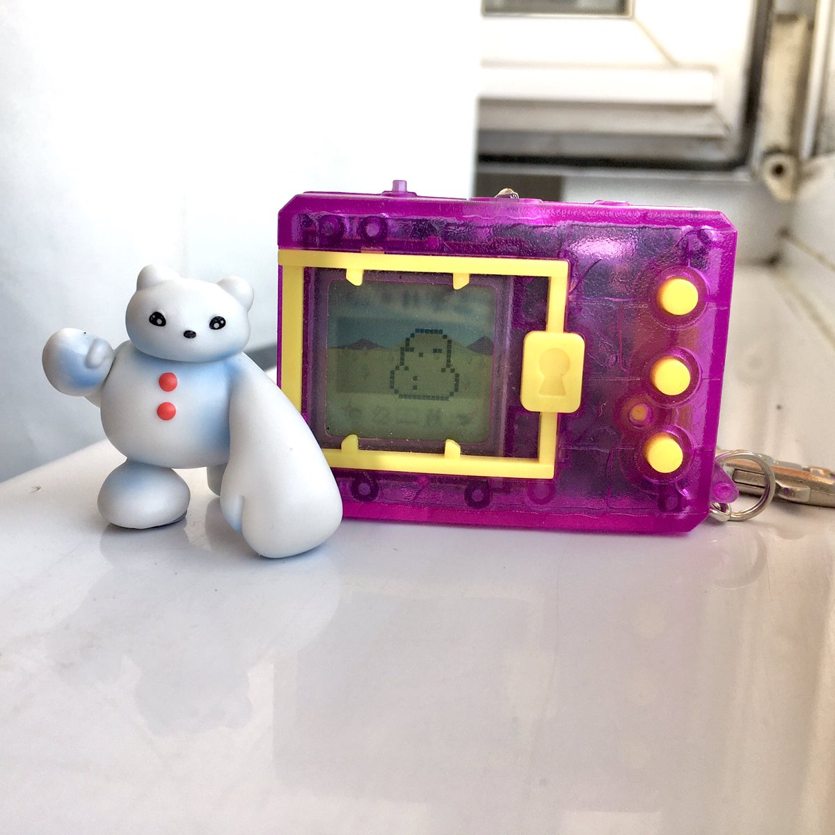 MagicGirlSerena's tweet photo. Not a drawing but right before it evolved I took a picture of #Frigimon #Yukidarumon don’t you just love it? That figure is the best #digimon #DigimonAdventure #Digimon20th #DigimonVirtualPet #Vpet20th #Digitamer2020 https://t.co/T025mszGRU