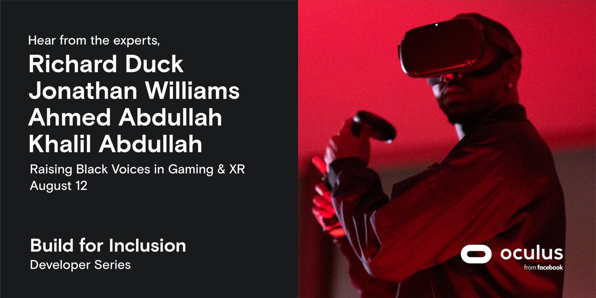DecoyGames's tweet photo. Join us at 2 PM EST 

Raising Black Voices in Gaming &amp; XR.

Build for Inclusion #Developer Series Hosted by @Oculus_Dev from @Facebook.

Join below! 

#blackbusiness #indiedev #gamedev 

https://t.co/F9RPDZgqiD https://t.co/hKjhYM1M6X