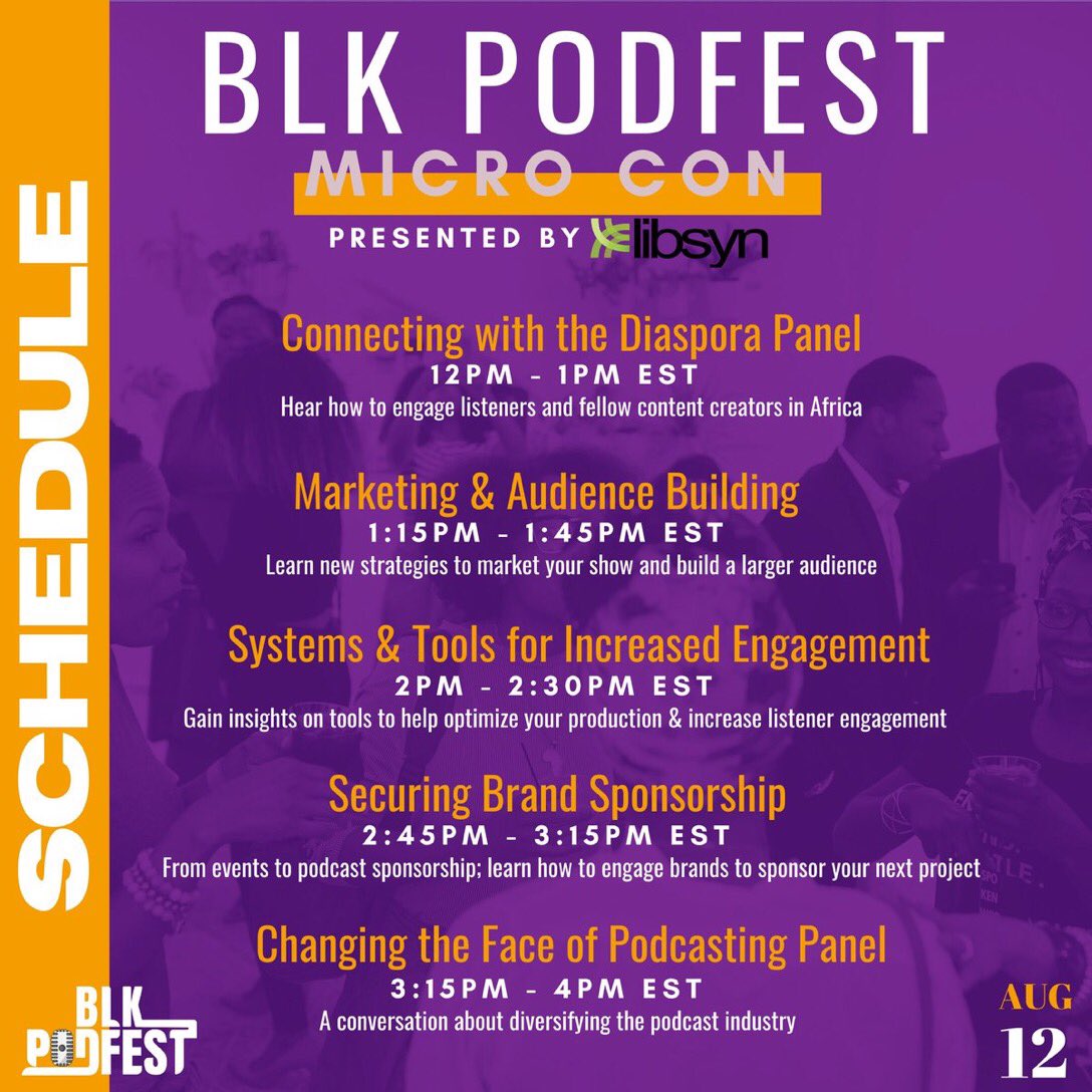 <a href="/libsyn/">Libsyn</a> Well done @BlkPodfest! Love the #PodfestGlobalSummit micro con lineup. 

The session with @kalibawse and <a href="/KimFoxWOSU/">Kim Fox, 🎧 The Podcast Professor</a> was 👌🏾