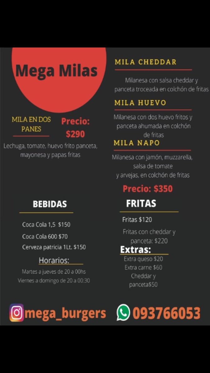 Megaburger7's tweet photo. Te dejamos el NUEVO MENU con los nuevos precios y las nuevas MILANESAS🔥
#MegaBurger👑 https://t.co/eJ3MJ9AdsI