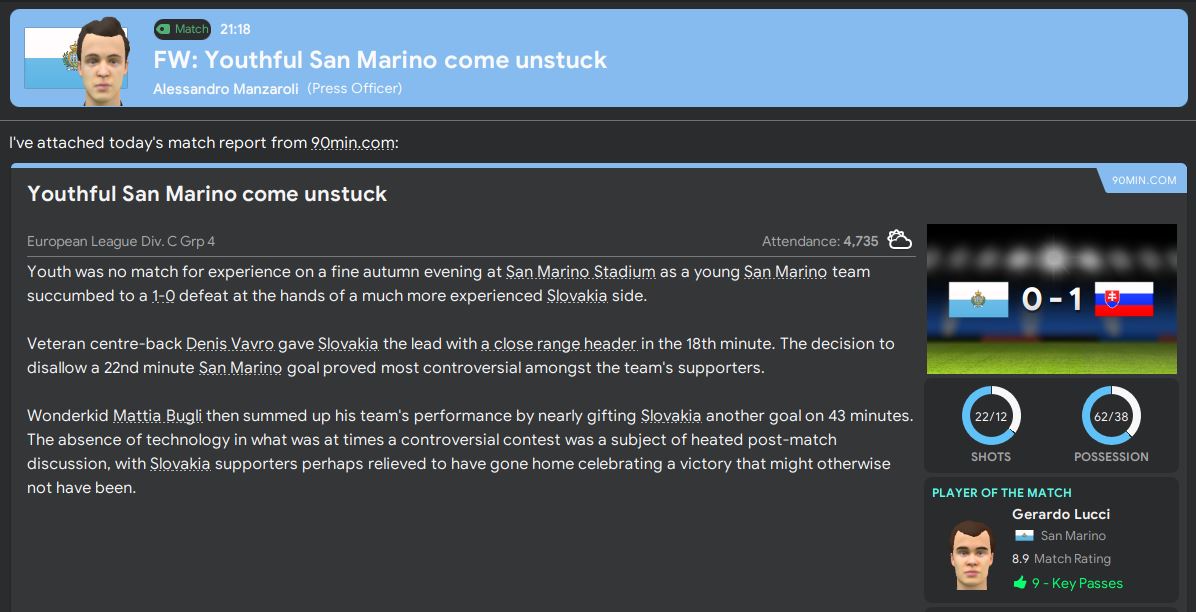 So close to a 100% record in the group, but unfortunately we just came unstuck at the final hurdle. Still, a very successful Nations League campaign and hopes will be high ahead of the World Cup qualifying draw...   #FM20