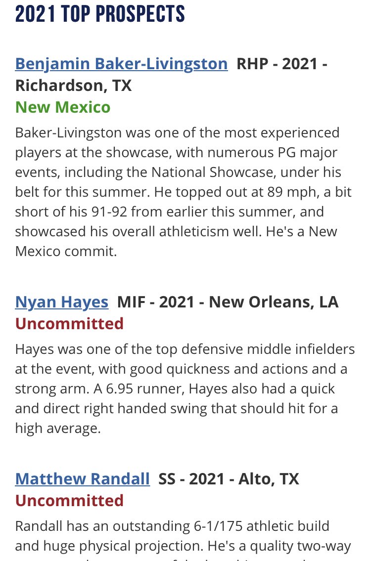 PGShowcases's tweet photo. Top Prospect List from the South Prospect Showcase has been released! @PG_Scouting 

Full list https://t.co/DzQMn4MXbT https://t.co/rgsWV17GFN
