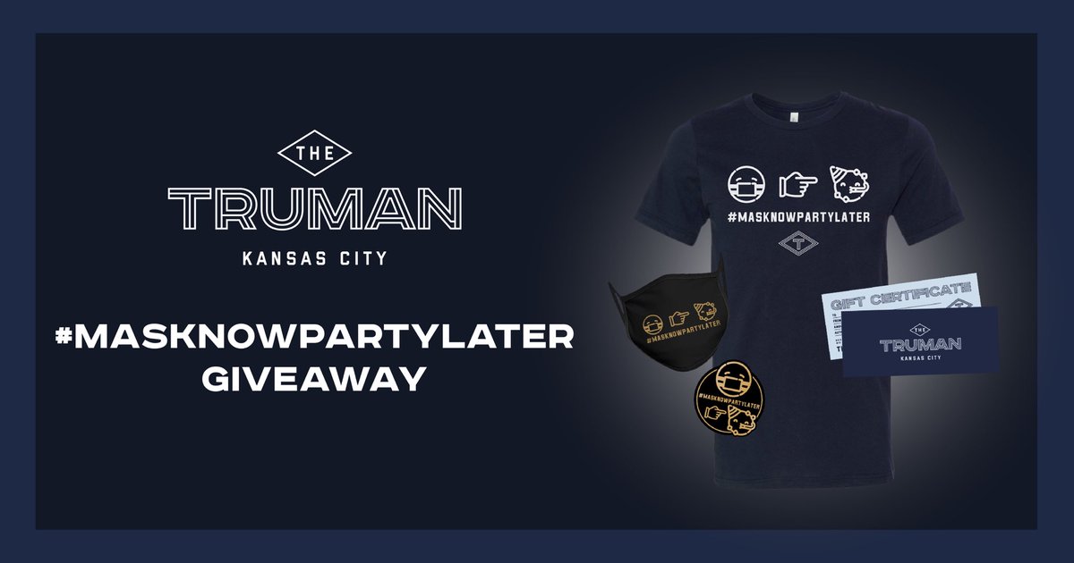 thetrumankc's tweet photo. 🎉GIVEAWAY🎉 
Enter to win a #MaskNowPartyLater Tee, Mask, Sticker AND 2 tickets to any non-sold out show (ya know, when we get to party later)! Just retweet this to enter. We'll pick a winner this Friday, Aug 14 at noon. 
GO GO GO!!! 😷👉🥳 https://t.co/aJHxaQqW4H