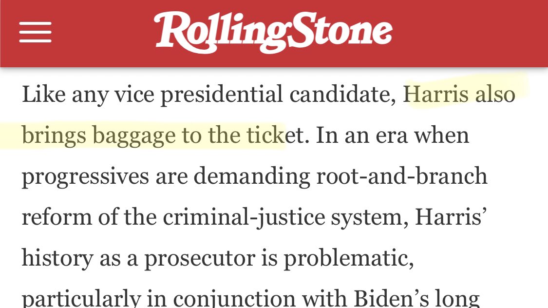 I was reading a Rolling Stone article earlier on how Kamala Harris would be the first Gen Xer in the executive branch. And right near the end... a baggage claim. 31/