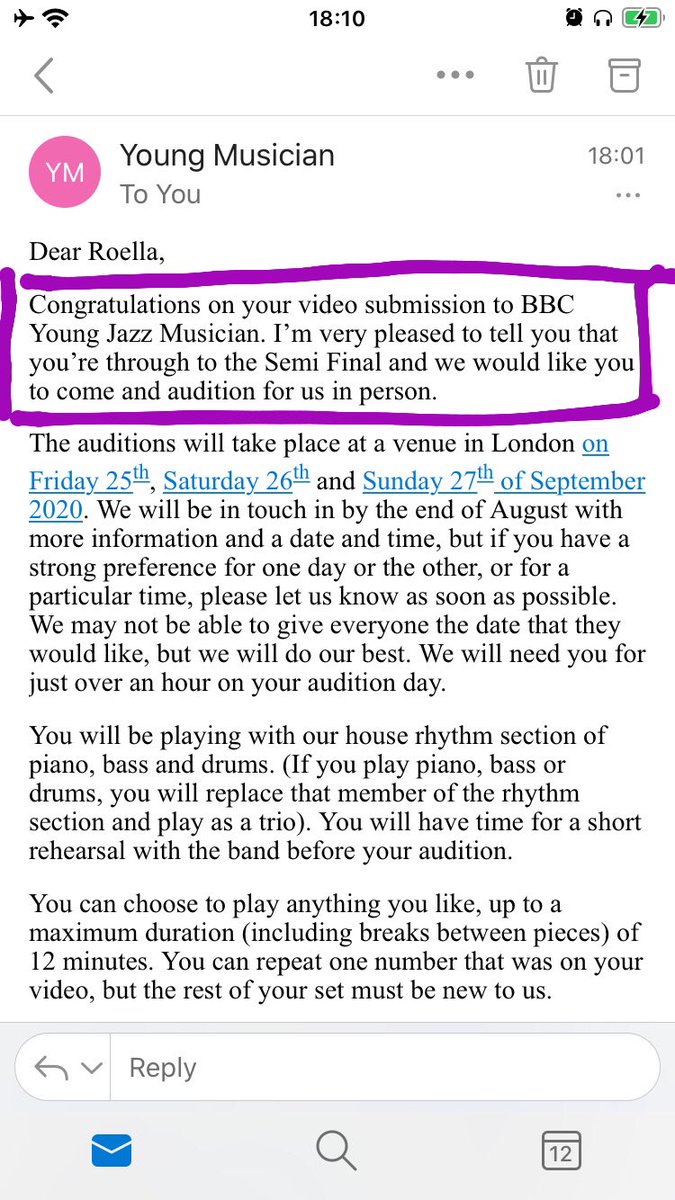 So.... I’m through to the next round of BBC young jazz musicians...?! #wowlookatGod #bbcyoungjazzmusician