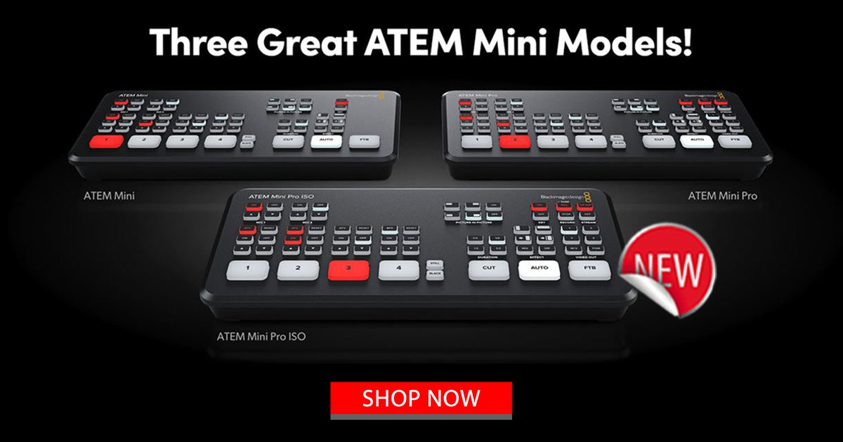 eproav's tweet image. Three Great Atem Mini Models. New release: Atem Mini Pro ISO. Pre-order now. eproav.com/blackmagic-des…

#atemmini #atemminipro #atemminiproiso
#blackmagic #blackmagicatem #youtuber #livestream #professionalvideo #broadcast #blackmagicdesign