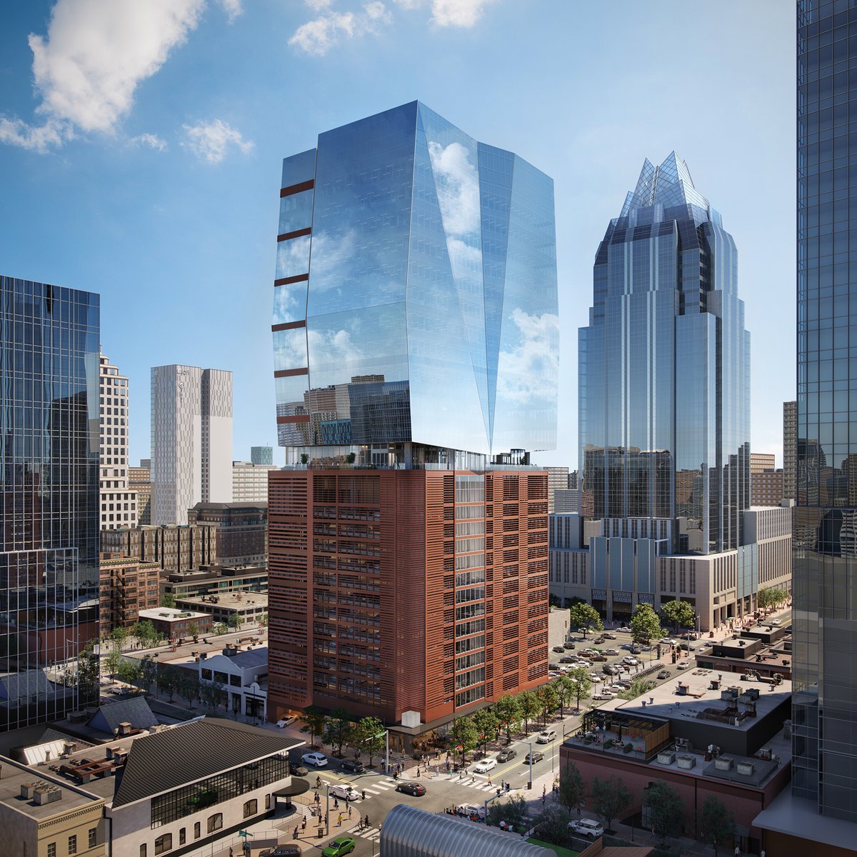 DudaPaine's tweet photo. Estimated to be completed late 2020, 405 Colorado Tower’s combination of solid cladding and high performing glass enhances natural daylighting and provides an energy conscious envelope.  #dudapaine #atxarchitecture #commercialarchitecture #towerconstruction https://t.co/FUTBUeKrHB
