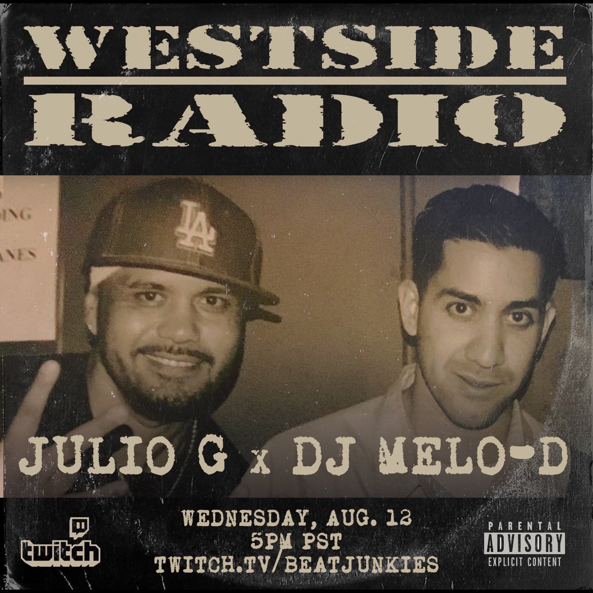 Today 5pm PST <a href="/JulioG1580KDAY/">JuliOG1580</a> x <a href="/DJMeloD/">DJ Melo D</a> strictly West Coast anthems tune in twitch.tv/beatjunkies 🔊🔊🔊🔊#juliog1580 #djmelod #1580kday #beatjunkies #losangeles #westcoast #hiphop