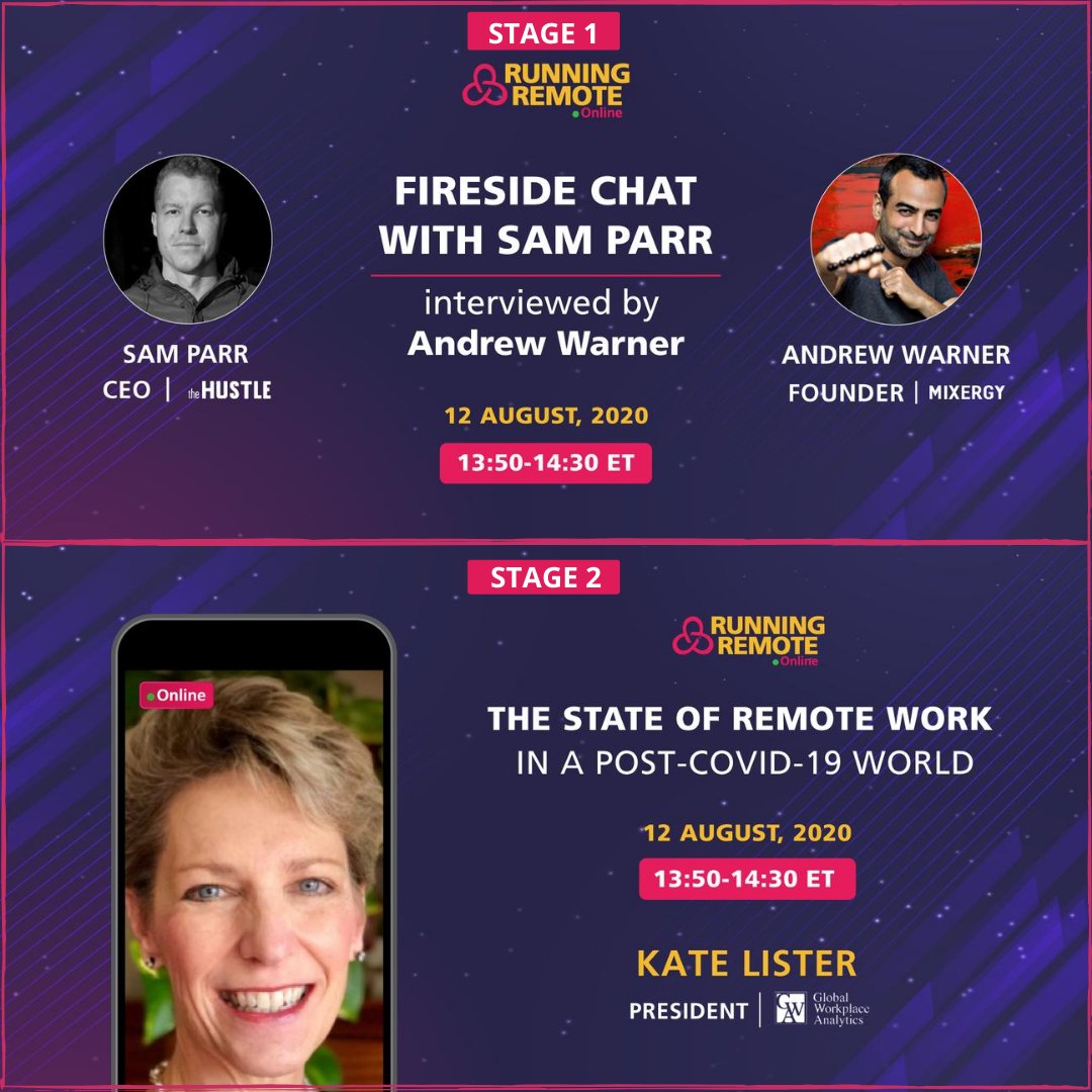 RunningRemote's tweet photo. @AndrewWarner, Founder @Mixergy will interview @theSamParr, CEO @TheHustle in a fireside 🔥 chat on stage 1️⃣ while @FutureWorkforce, President of #GlobalWorkplaceAnalytics will share detailed insights from their survey on stage 2️⃣ at 13:50 ET.
👉 https://t.co/bIHSCacZo0 https://t.co/Y5JD0aUtRk