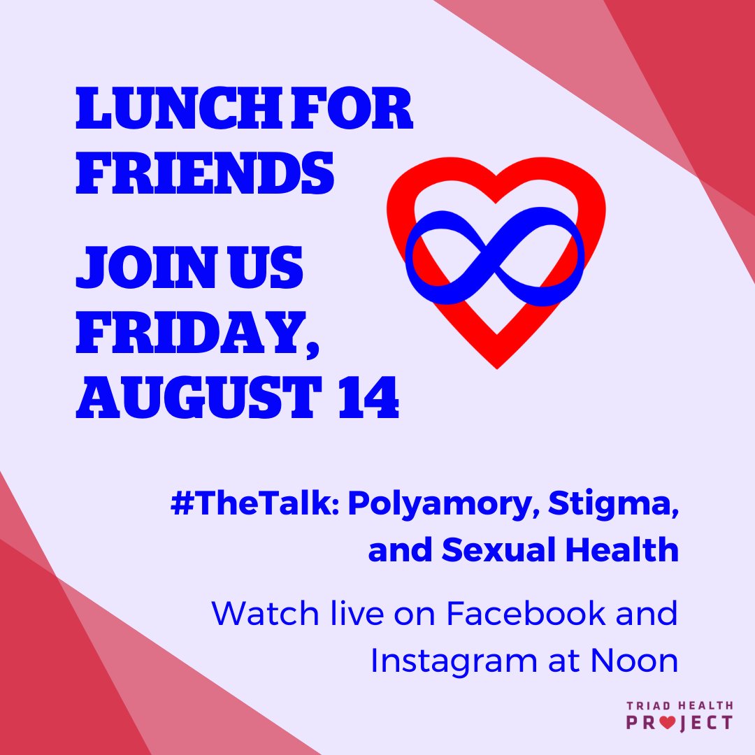 THP_NC's tweet photo. Join us at https://t.co/ArGbG58U5B Friday at noon for our #LunchforFriends livestream where we will be having #TheTalk about polyamory, stigma, and sexual health! Can't make it for the livestream? All Lunch for Friends videos are available on our Facebook page to view any time! https://t.co/e4TqZppATF