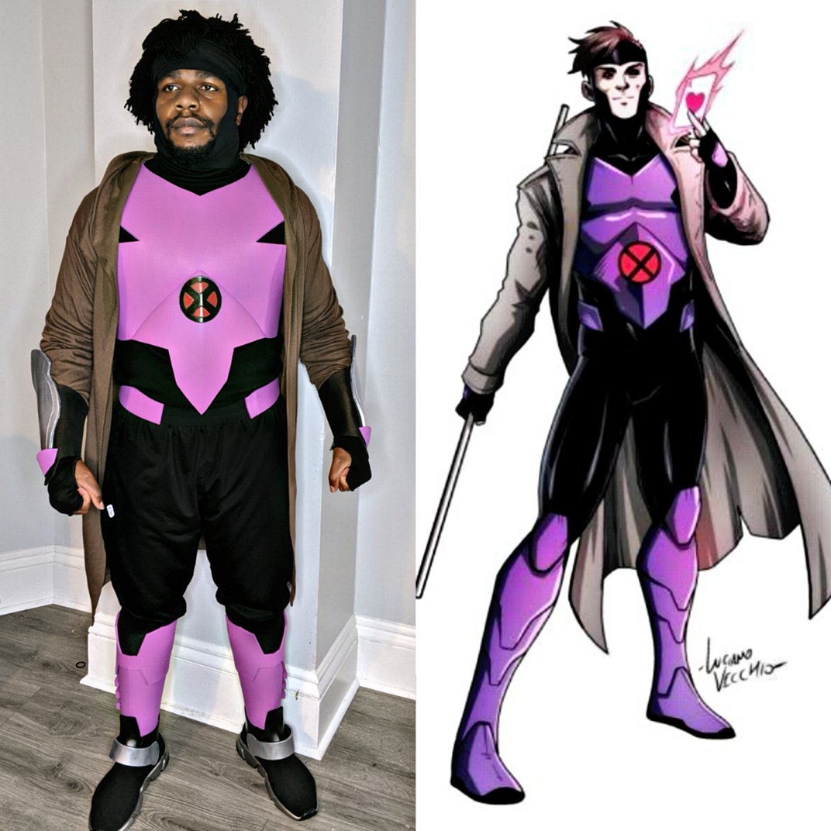 First look at this version of Gambit y'all...I think imma tweak a few things around, but hey swaggy's an x-men now lol

#gambit #xmen #cosplay #xmencosplay #gambitcosplay #sidebysidecomparison #charactervscosplay #marvel #marvelcomics #nerd #mutant