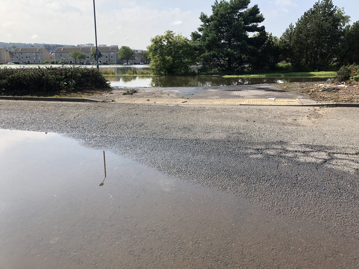 Flooding on the roundabout at the Falkirk Stadium caused one exit to be closed.