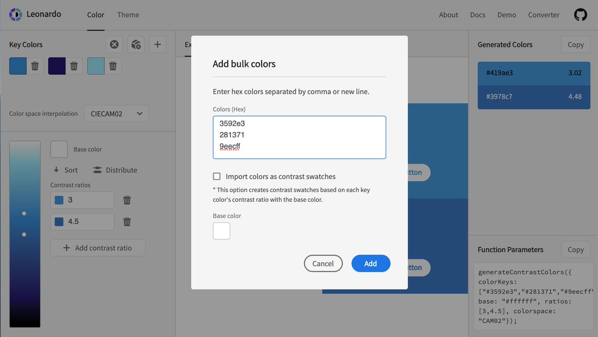 Leonardo_Color's tweet photo. 📦 Bulk import hex values without a "#" for better support with Sketch and Figma workflows https://t.co/aA3EAWGqrk