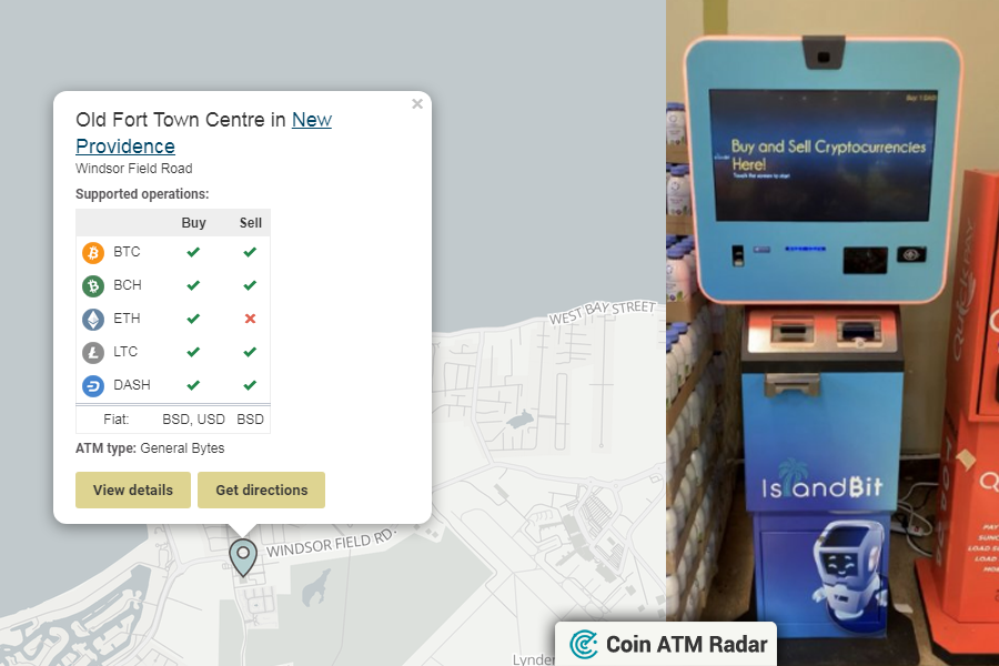 CoinATMRadar's tweet photo. New installed @generalbytes #bitcoin machine at Old Fort Town Centre in #NewProvidence 🇧🇸. Operated by #IslandBit. Supported coins: #BTC, #BCH, #ETH, #LTC, #DASH
https://t.co/VvAMJmZ9qo https://t.co/EuvoiIRjO6