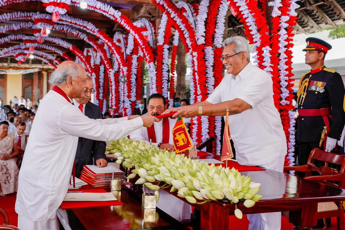 MFA_SriLanka's tweet photo. Hon. Dinesh Gunawardena was sworn in as Foreign Minister at the Magul Maduwa (Audience Hall) of the Temple of the Sacred Tooth Relic premises in Kandy today (12 August). 

#SriLanka #DiplomacyLk 
@DCRGunawardena https://t.co/h5Ycln0kJX