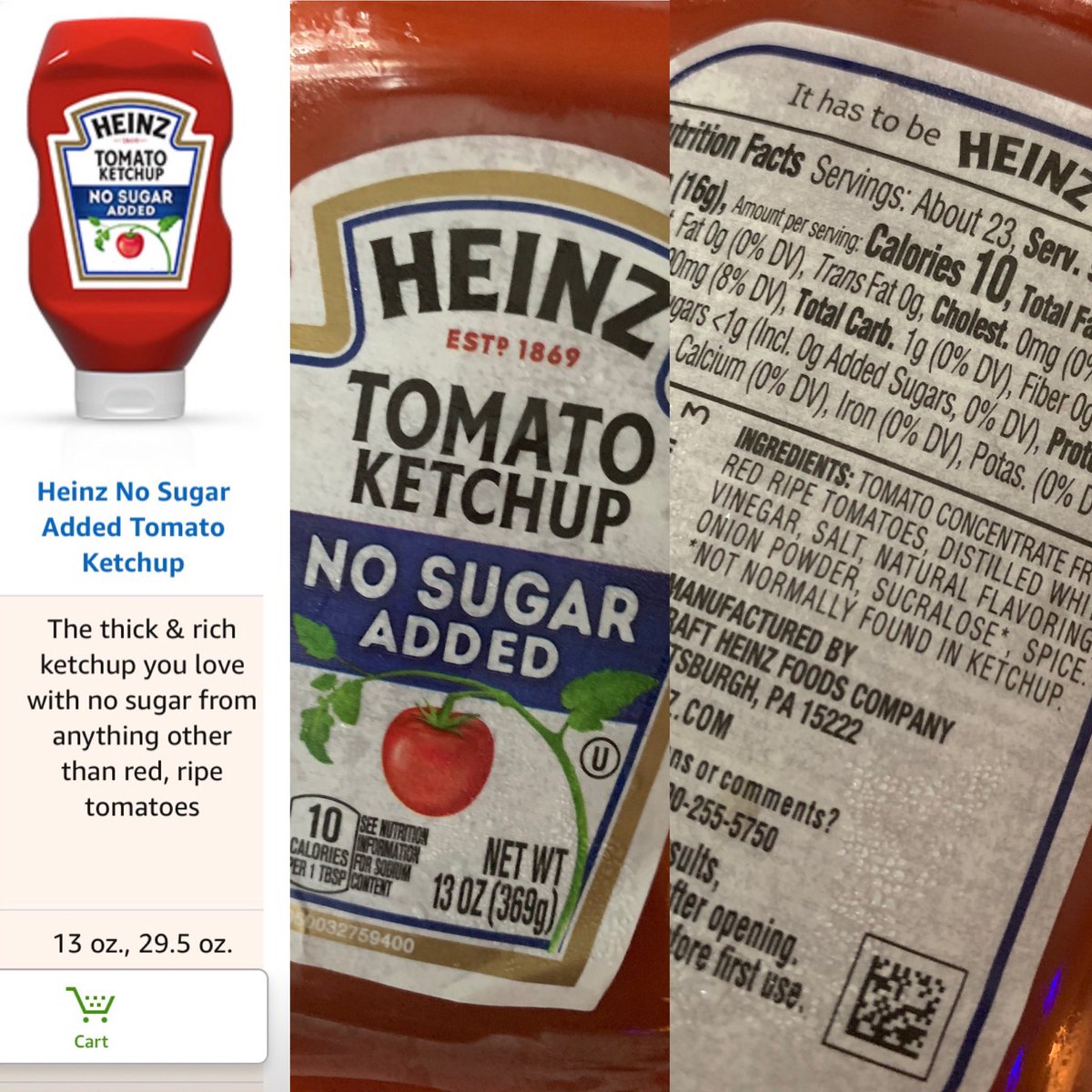 Nice one <a href="/AmazonFresh/">Amazon Fresh</a> and @HeinzKetchup_US! If you’re going to make a no sugar ketchup and advertise it as “nothing else except red, ripe tomatoes”, don’t be a loser and hide sucralose in there!!! Gah!!! Also - put the ingredients list online!! #fail #nosugar #heinz #amazonfresh