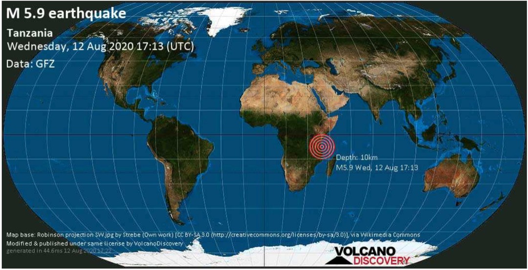 #TANZANIA: An Earthquake with 5.90 magnitude has occurred in Dar es Salaam, coastal regions and other parts of the country.

The earthquake occurred and lasted for a few seconds.

Source: GFZ