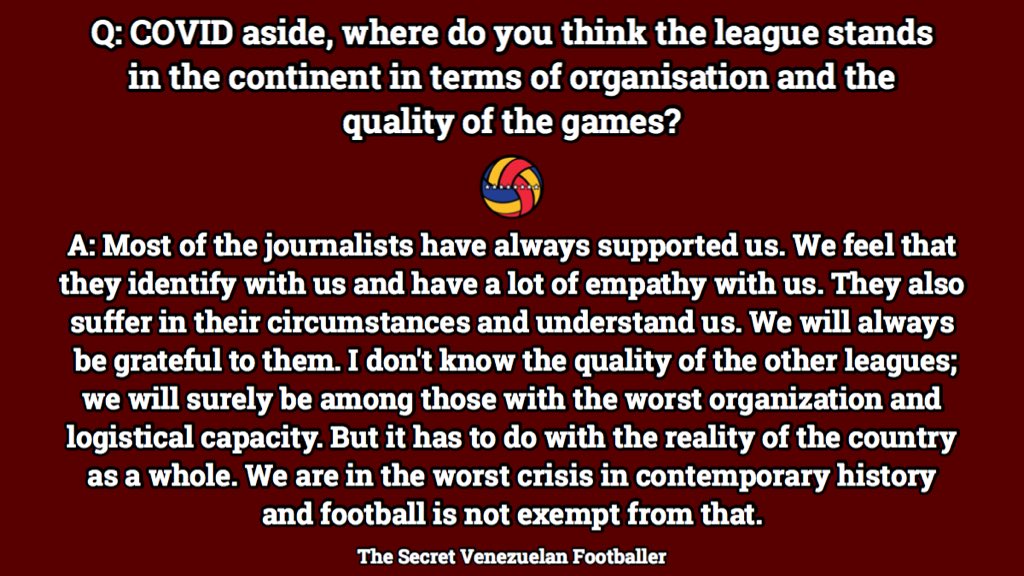 Q: It's interesting that you say this now. While the players are almost always supported by the journalists, in the last two weeks, many journalists have been very critical of the league's organisation and have even insulted the quality.Q&A below  10/12