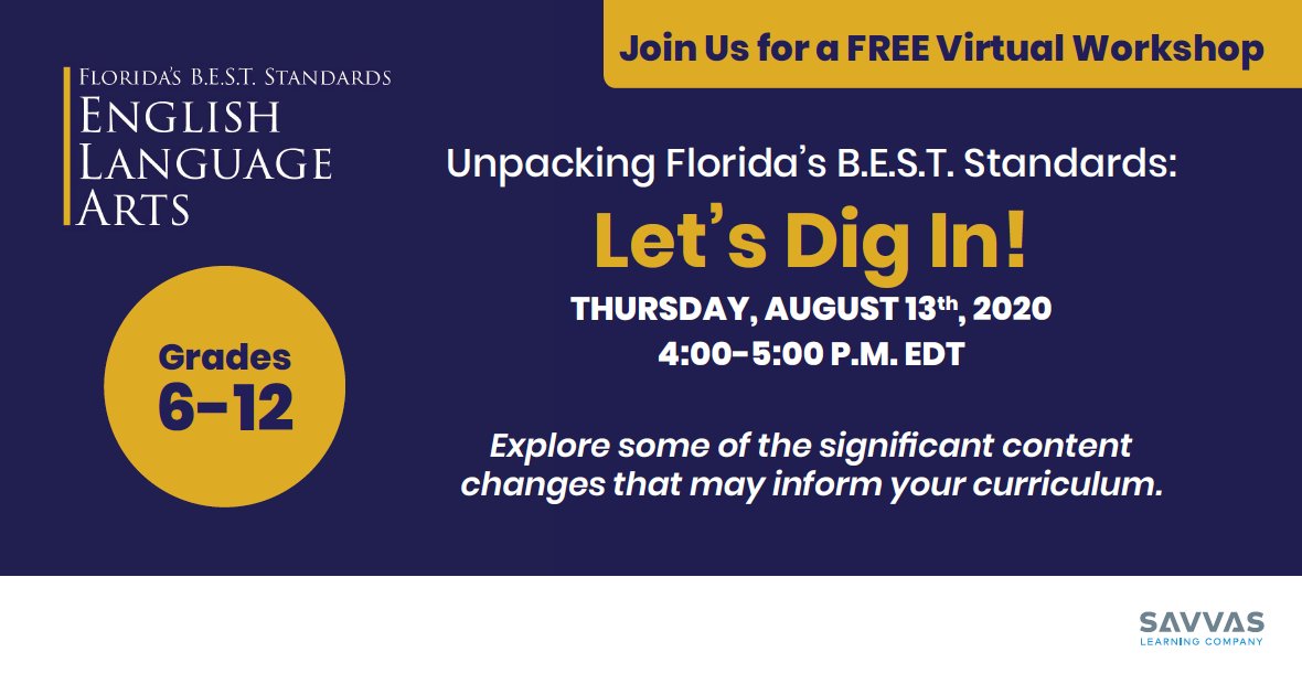 Here is a great opportunity to dig in to Florida's BEST ELA Standards for grades 6-12. attendee.gotowebinar.com/register/81230…