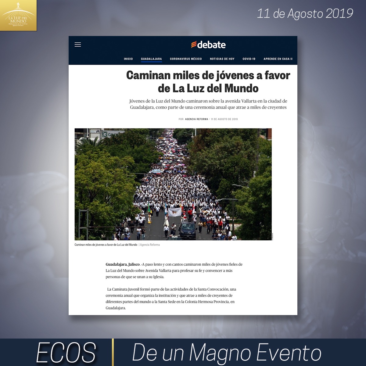 iglesialldm's tweet photo. Recuerdas la caminata de más de 150 mil jóvenes reunidos en el corazón de #Guadalajara en 2019.

Personal de Protección Civil del estado la reportó como la mayor concentración juvenil en la historia de #Jalisco.

#DiaInternacionalDeLaJuventud 
#WeAreLight
#ElAmorNosUne
#LLDM https://t.co/mSU8ZjwEE7