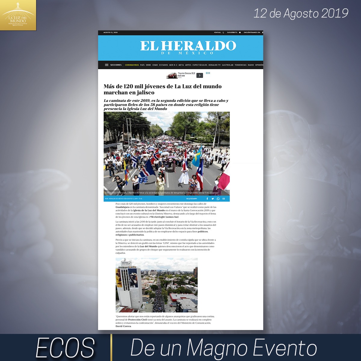 iglesialldm's tweet photo. Recuerdas la caminata de más de 150 mil jóvenes reunidos en el corazón de #Guadalajara en 2019.

Personal de Protección Civil del estado la reportó como la mayor concentración juvenil en la historia de #Jalisco.

#DiaInternacionalDeLaJuventud 
#WeAreLight
#ElAmorNosUne
#LLDM https://t.co/mSU8ZjwEE7