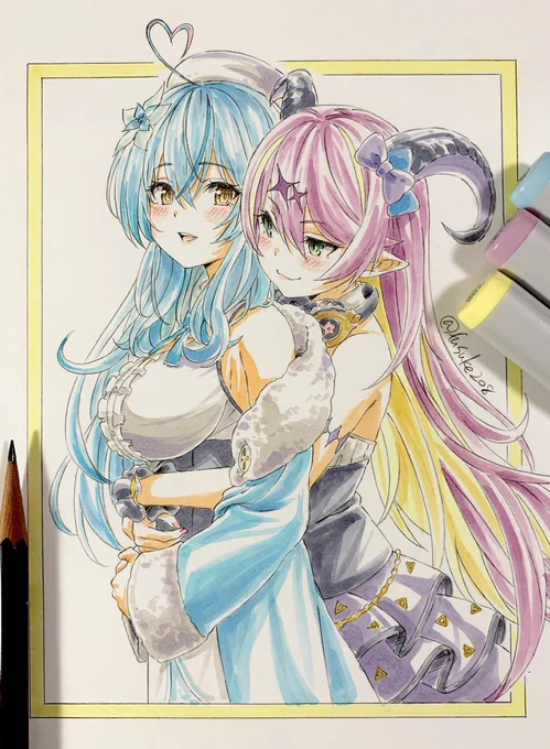 まのあろちゃんの「配信前も後も抱きしめてやる!」という発言を誤解したまま描いた絵です。 #らみあ〜と #まのあろ絵 