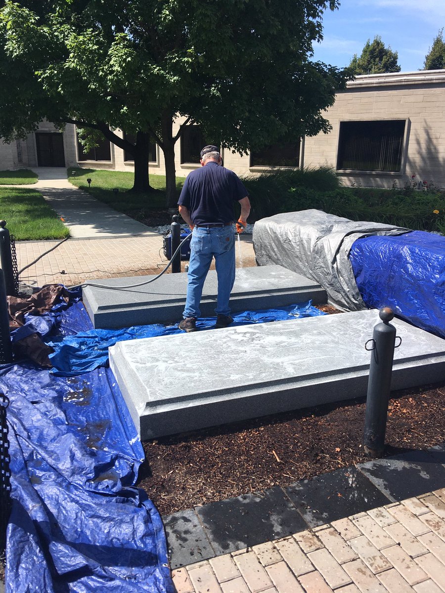TrumanLibrary's tweet photo. Another step in #TrumanTransformation! Johnson Granite came out today to clean HST & BWT's headstones in the courtyard. This same company initially made & engraved the Truman headstones. We learned that this granite came from Barre, Vermont & is considered the best in the U.S. https://t.co/cGPl3FO6hD