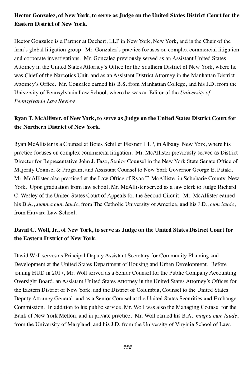 Screenshot of the White House press release announcing the president's intent to nominate more judicial nominees.