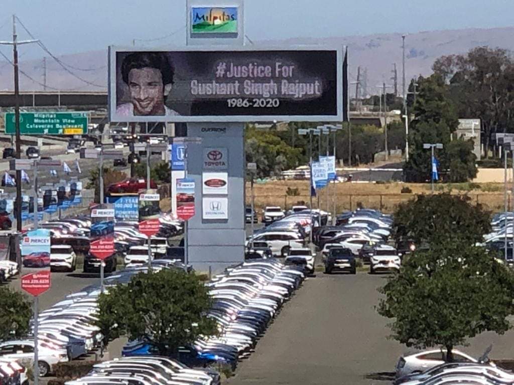 GangulySunetra's tweet photo. #JusticeForSushantSinghRajput

#SushantSinghRajpoot Billboard in California.. It's a #WorldWideMovement
#JusticeForSushantSinghRajput
#WorldForShushant
#Warriors4ssr https://t.co/6bEWhYgLHm