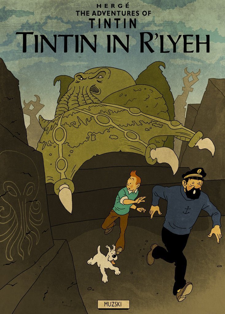 ddoniolvalcroze's tweet photo. Tintin and H.P. Lovecraft mashup by Illustrator Murray Groat (https://t.co/oDwILPFYvI) https://t.co/4SAqiNJm1v