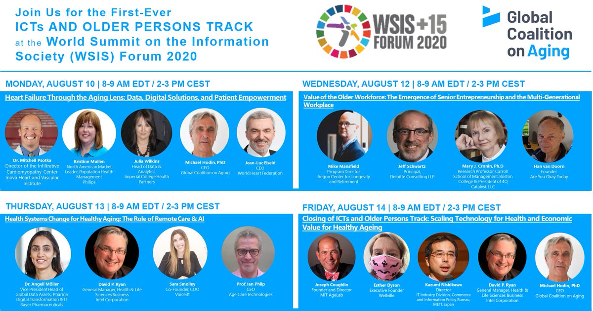 MWHodin's tweet photo. What an incredible @WSISprocess speaker lineup this week. From smart technologies aiding heart failure patients to older entrepreneurs transforming the economy, we've explored the latest in #techandaging. On Friday, we address scaling technology. JOIN US! https://t.co/ugPVbUVcJ1 https://t.co/JbotwIgcmV