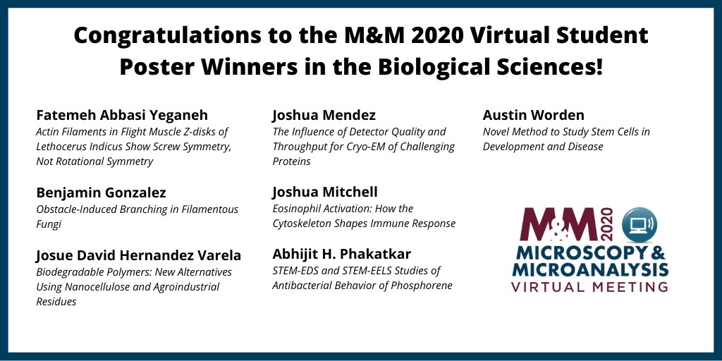 MicroscopySoc's tweet photo. We'd like to take a moment to recognize student poster award winners in the biological sciences from last week's #MM2020Virtual. Congratulations to all! https://t.co/uPpF1HSo4X