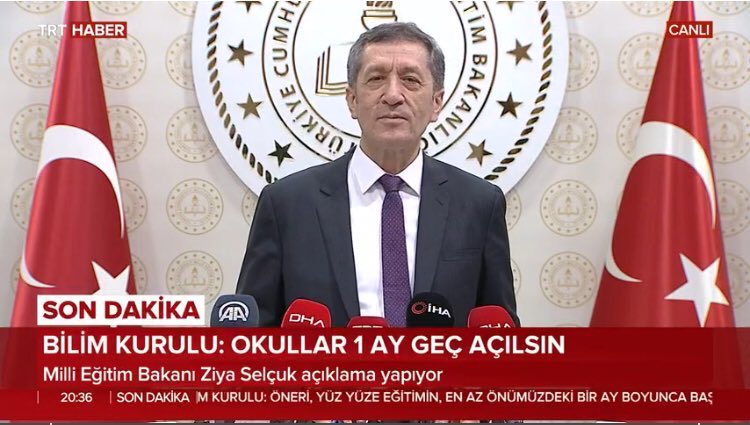 Milli Eğitim Bakanımız Sayın Ziya SELÇUK: "31 Ağustos'tan 21 Eylül'e kadar uzaktan eğitim olacak. 21 Eylül'den sonra seyreltilmiş eğitime geçeceğiz."
<a href="/ziyaselcuk/">Ziya Selçuk</a> <a href="/safran1958/">Mustafa SAFRAN</a> <a href="/DrOsmanVarol/">Dr Osman Varol</a> <a href="/mfaruktekinn/">Mehmet Faruk Tekin</a>
<a href="/tcmeb/">Millî Eğitim Bakanlığı</a>