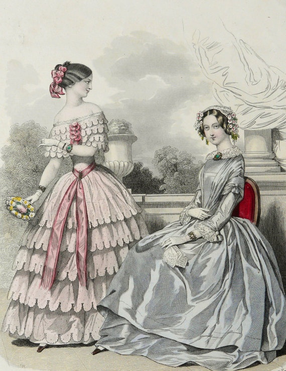 Compare to the woman in day dress on the right in this fashion plate from 1848:
