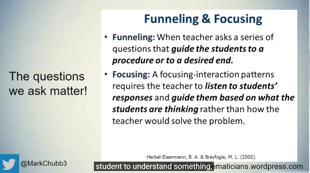 dcrescitelli's tweet photo. #KyMTL folks! Other folks are having the same conversations we are! @MarkChubb3's session from #BuildMathMinds20  reminds us to really listen for student responses-NOT for answers but for getting at student thinking. #ProbingQuestions 🚫Funneling! @KyCenterforMath @JulesAdams1975 https://t.co/9q9hPYBa6o